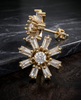 Gold-Plated 925 Silver Starburst Cluster Stud Earrings | Baguette and Round CZ Studs