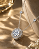 Round Halo Solitaire and Station 925 Silver Pendant Necklace | Pave CZ Diamond Necklace