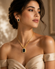 Noir Elegance Emerald-Cut Onyx & Gold Halo Pendant Set