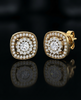 Gold-Plated 925 Silver Double-Halo Cushion Cluster Stud Earrings | Pave CZ Square Diamond Studs