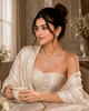 Timeless Double-Strand Ivory Pearl Necklace & Emerald-Cut Halo Stud Earring Set