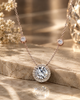 Round Halo Solitaire and Station 925 Silver Pendant Necklace | Pave CZ Diamond Necklace