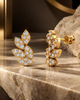 Gold-Plated 925 Silver Leaf Cluster Stud Earrings | Pave CZ Botanical Statement Earrings