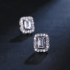 Emerald Cut Diamond Halo Stud Silver Earrings