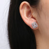 Emerald Cut Diamond Halo Stud Silver Earrings