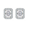 Emerald Cut Diamond Halo Stud Silver Earrings